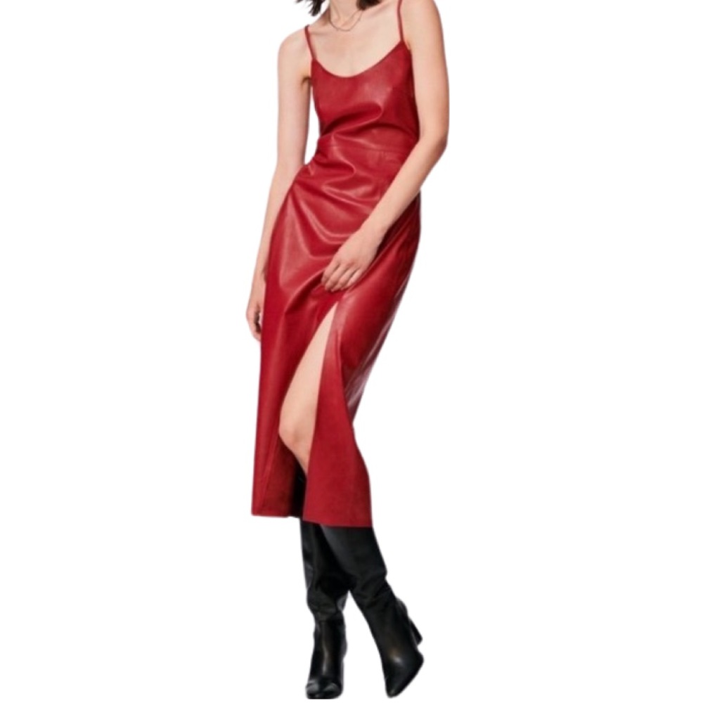 Zara faux vegan red dress.NWOT. ❤️🔥 - Picture 3 of 17